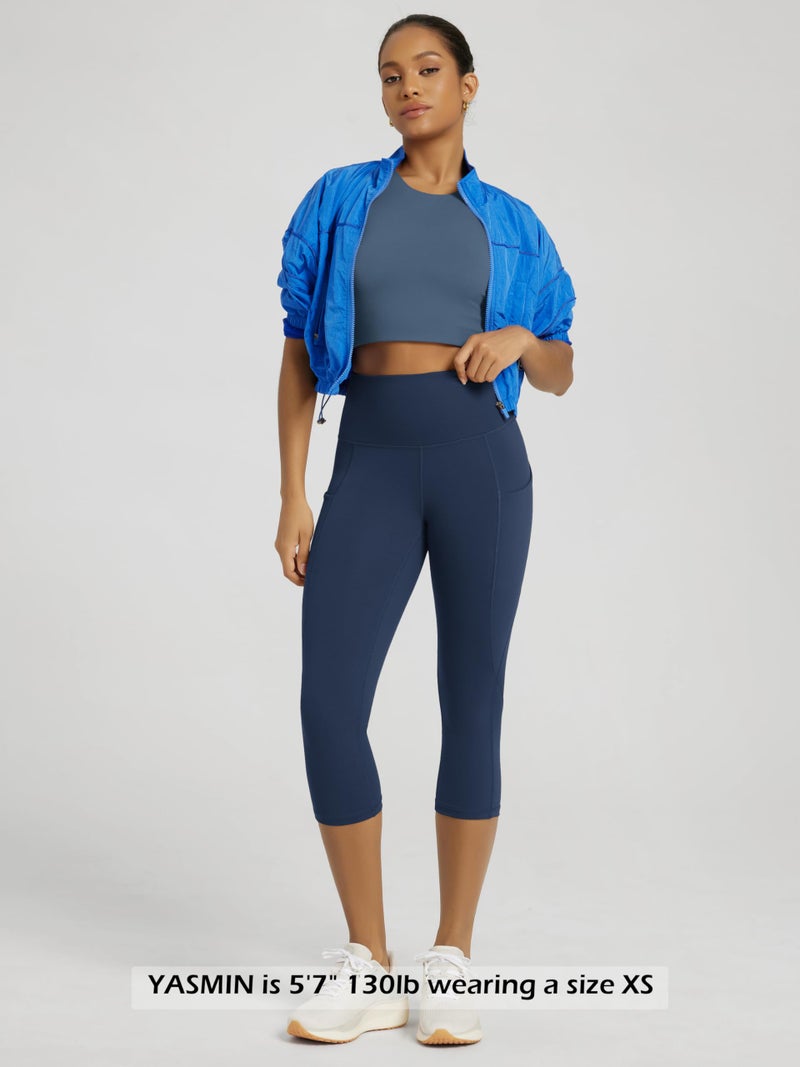ODODOS Women's High Waisted Yoga Capris with Pockets,Tummy Control Non See Through Workout Sports Running Capri Leggings, Plus Size, Navy,XX-Large - Image 4